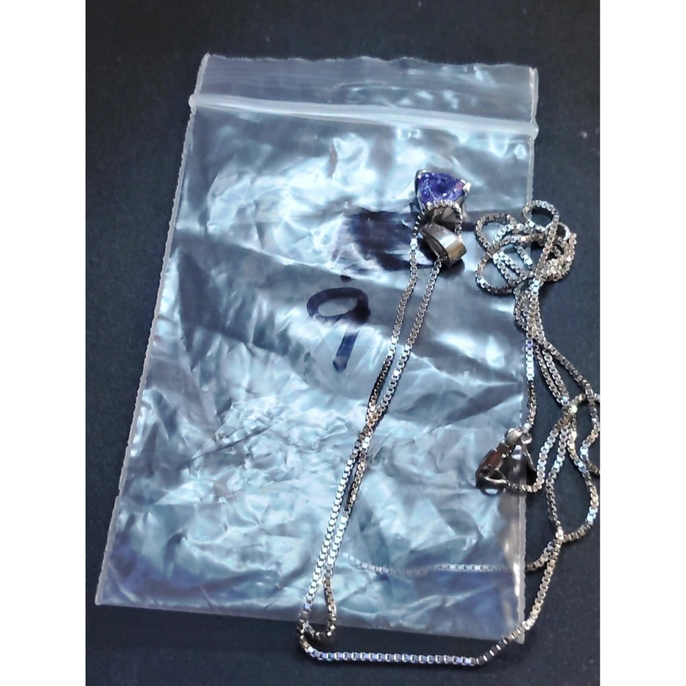 925 Sterling Silver Trillion Purple Tanzanite Color Solitaire Pendant Necklace